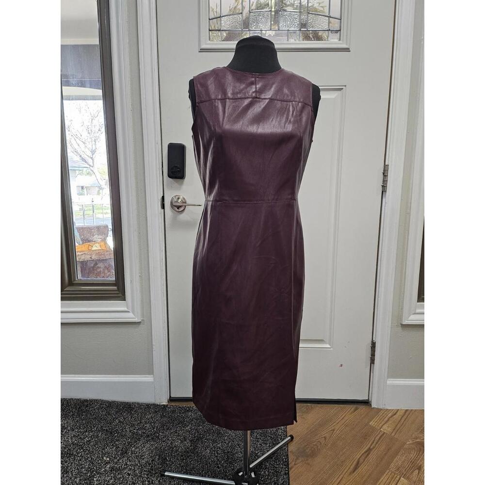 ANN TAYLOR Seamed Faux Leather Sheath Dress 8P Mauve Rose